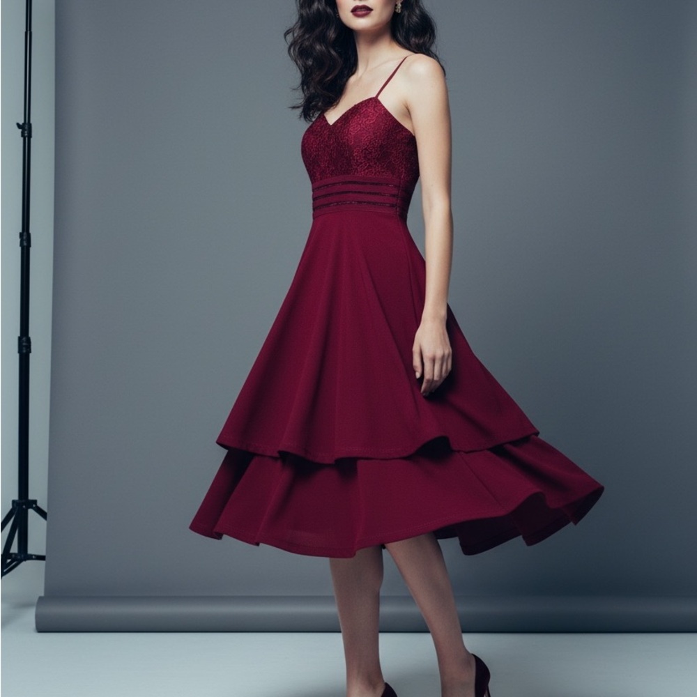City Triangles Burgundy Layered Midi Dress